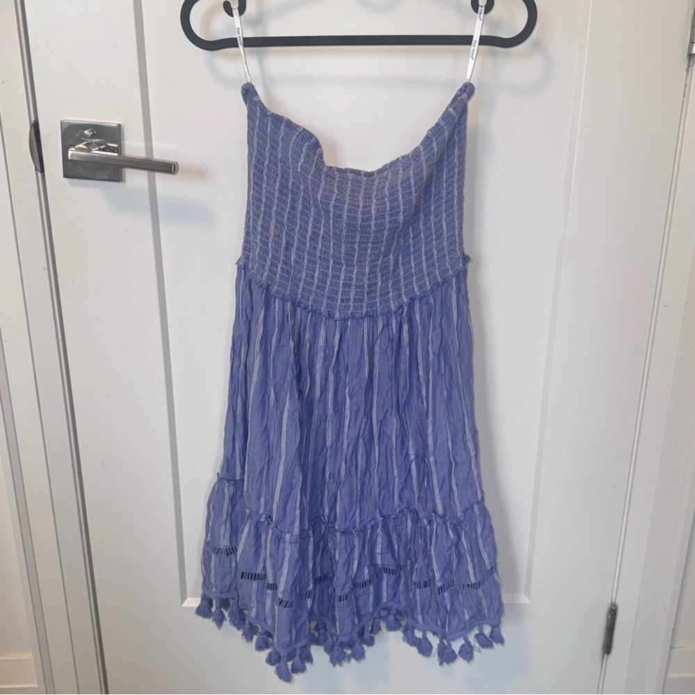 Blue Island Textured blue dress with tassels